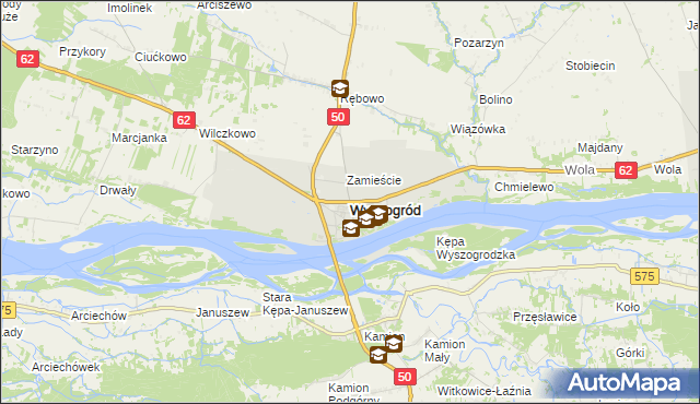 mapa Wyszogród powiat płocki, Wyszogród powiat płocki na mapie Targeo