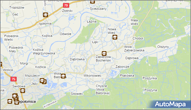 mapa Zabierzów Bocheński, Zabierzów Bocheński na mapie Targeo