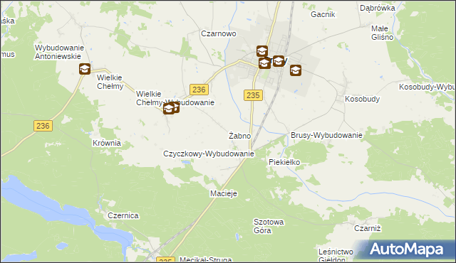 mapa Żabno gmina Brusy, Żabno gmina Brusy na mapie Targeo