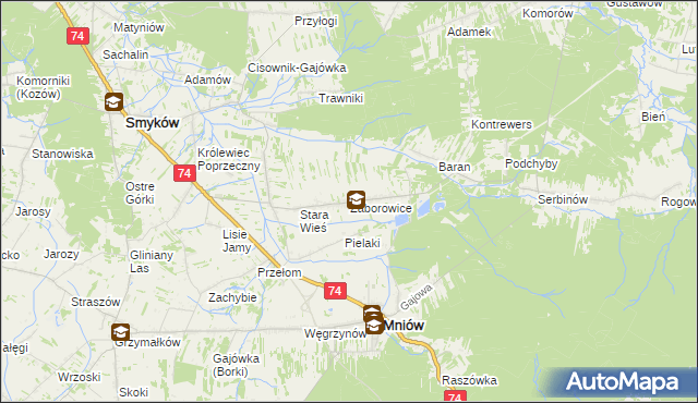 mapa Zaborowice gmina Mniów, Zaborowice gmina Mniów na mapie Targeo