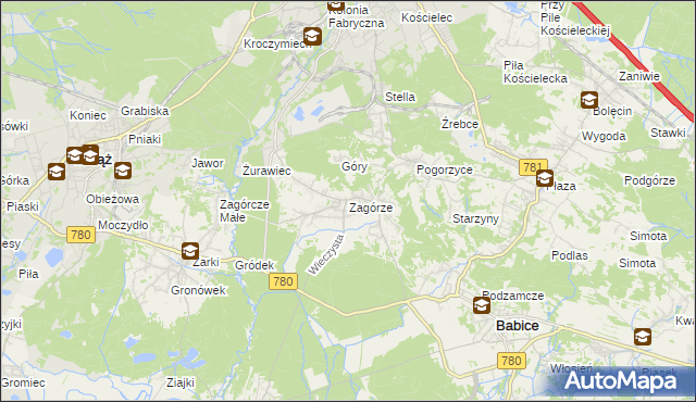 mapa Zagórze gmina Babice, Zagórze gmina Babice na mapie Targeo