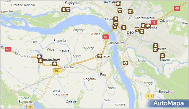 mapa Zajezierze gmina Sieciechów, Zajezierze gmina Sieciechów na mapie Targeo
