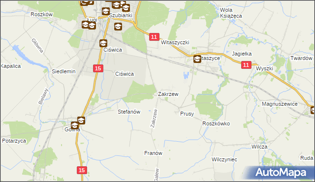 mapa Zakrzew gmina Jarocin, Zakrzew gmina Jarocin na mapie Targeo