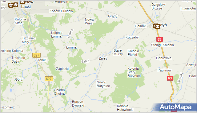 mapa Zaleś gmina Sterdyń, Zaleś gmina Sterdyń na mapie Targeo