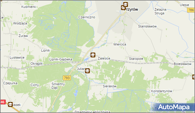 mapa Zalesice gmina Przyrów, Zalesice gmina Przyrów na mapie Targeo