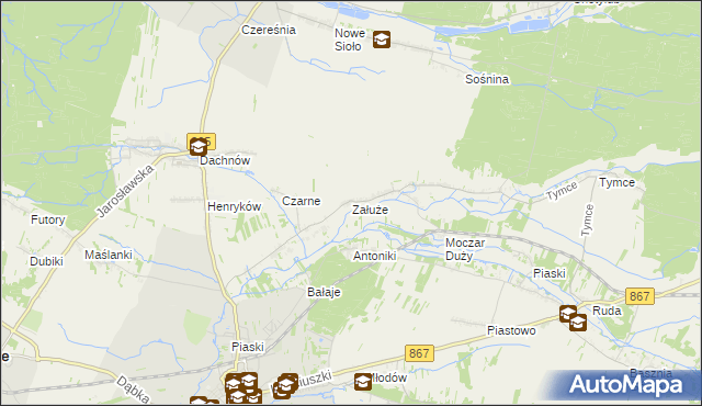 mapa Załuże gmina Lubaczów, Załuże gmina Lubaczów na mapie Targeo