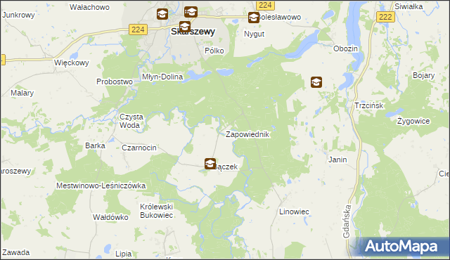 mapa Zapowiednik gmina Skarszewy, Zapowiednik gmina Skarszewy na mapie Targeo