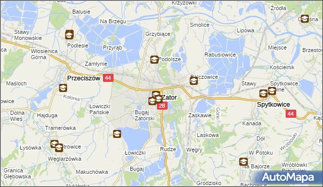 mapa Zator powiat oświęcimski, Zator powiat oświęcimski na mapie Targeo
