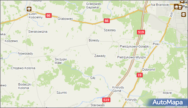 mapa Zawady gmina Bielsk Podlaski, Zawady gmina Bielsk Podlaski na mapie Targeo