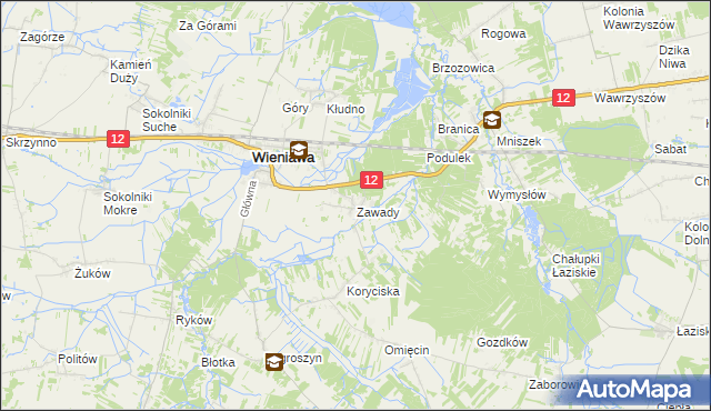 mapa Zawady gmina Wieniawa, Zawady gmina Wieniawa na mapie Targeo