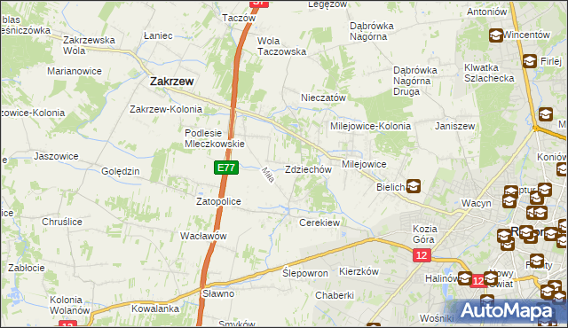 mapa Zdziechów gmina Zakrzew, Zdziechów gmina Zakrzew na mapie Targeo