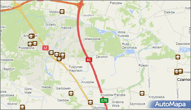 mapa Żeromin gmina Tuszyn, Żeromin gmina Tuszyn na mapie Targeo