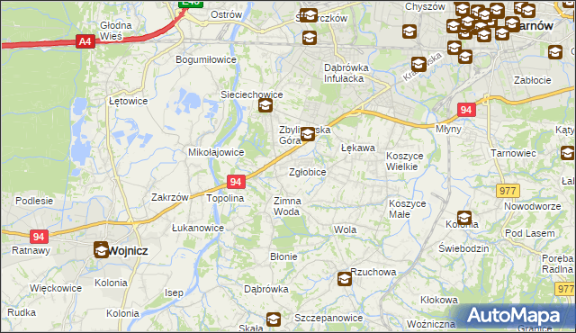 mapa Zgłobice, Zgłobice na mapie Targeo