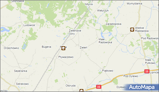 mapa Zieleń gmina Ryńsk, Zieleń gmina Ryńsk na mapie Targeo