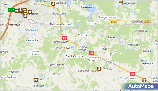 mapa Zimna Woda gmina Mszczonów, Zimna Woda gmina Mszczonów na mapie Targeo