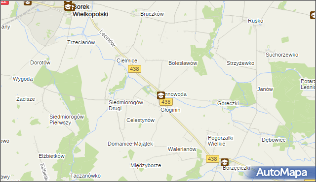 mapa Zimnowoda gmina Borek Wielkopolski, Zimnowoda gmina Borek Wielkopolski na mapie Targeo