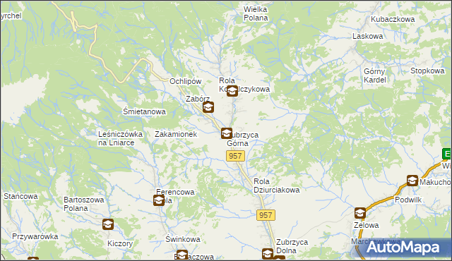mapa Zubrzyca Górna, Zubrzyca Górna na mapie Targeo