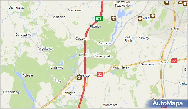 mapa Zwierzynek gmina Tczew, Zwierzynek gmina Tczew na mapie Targeo