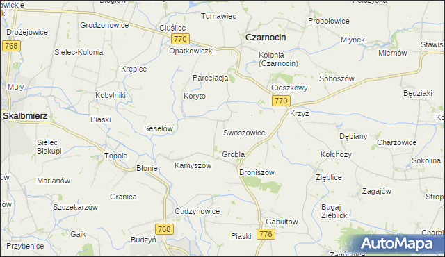 mapa Swoszowice gmina Czarnocin, Swoszowice gmina Czarnocin na mapie Targeo