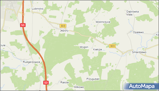 mapa Wygon gmina Świebodzin, Wygon gmina Świebodzin na mapie Targeo