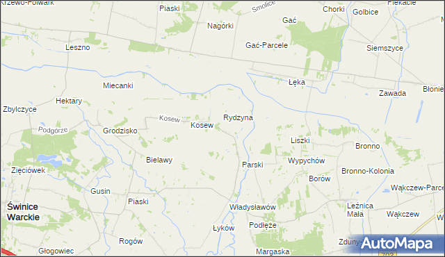 mapa Zimne gmina Świnice Warckie, Zimne gmina Świnice Warckie na mapie Targeo