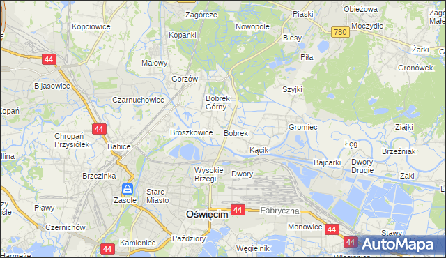 mapa Bobrek gmina Chełmek, Bobrek gmina Chełmek na mapie Targeo