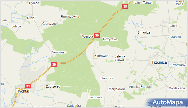 mapa Piotrówka gmina Trzcinica, Piotrówka gmina Trzcinica na mapie Targeo