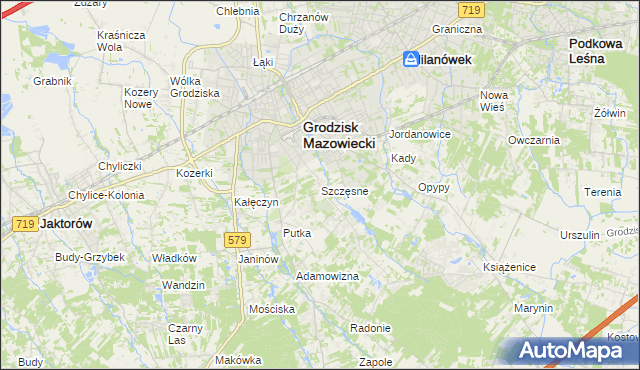 mapa Szczęsne gmina Grodzisk Mazowiecki, Szczęsne gmina Grodzisk Mazowiecki na mapie Targeo