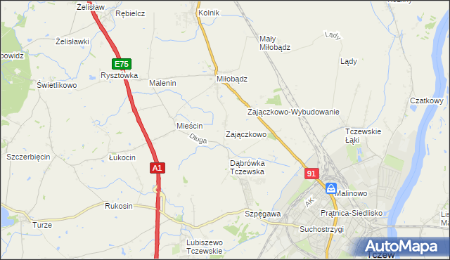 mapa Zajączkowo gmina Tczew, Zajączkowo gmina Tczew na mapie Targeo