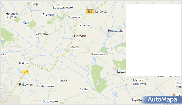 mapa Kamionka gmina Pacyna, Kamionka gmina Pacyna na mapie Targeo