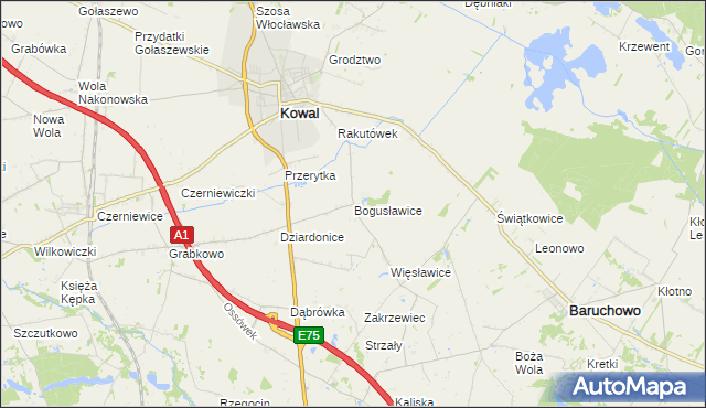 mapa Bogusławice gmina Kowal, Bogusławice gmina Kowal na mapie Targeo