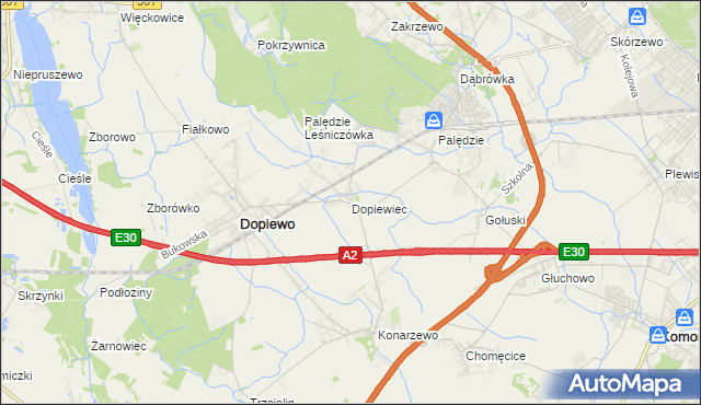 mapa Dopiewiec, Dopiewiec na mapie Targeo