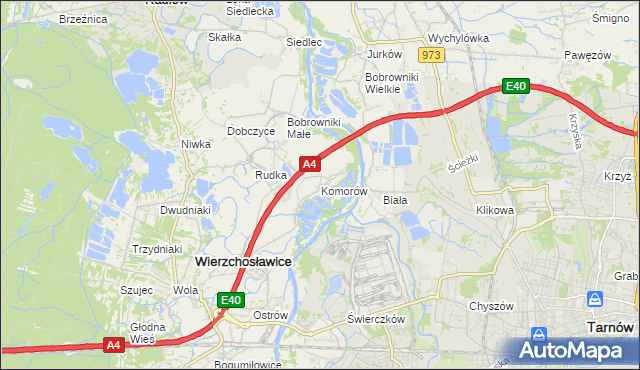 mapa Komorów gmina Wierzchosławice, Komorów gmina Wierzchosławice na mapie Targeo