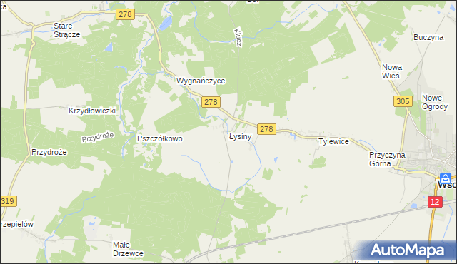 mapa Łysiny gmina Wschowa, Łysiny gmina Wschowa na mapie Targeo