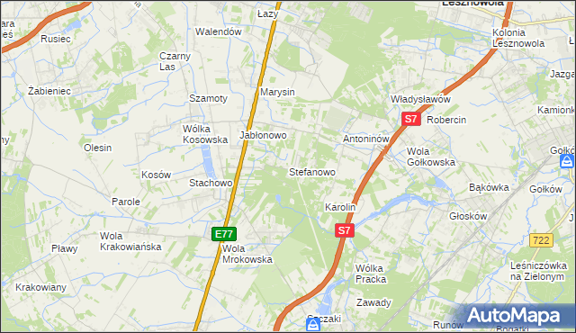 mapa Stefanowo gmina Lesznowola, Stefanowo gmina Lesznowola na mapie Targeo