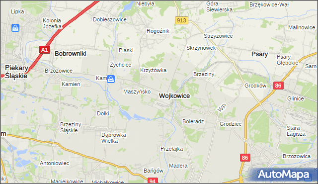 mapa Wojkowice powiat będziński, Wojkowice powiat będziński na mapie Targeo