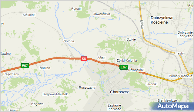 mapa Żółtki gmina Choroszcz, Żółtki gmina Choroszcz na mapie Targeo