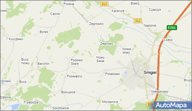 mapa Nowy Świat gmina Śmigiel, Nowy Świat gmina Śmigiel na mapie Targeo