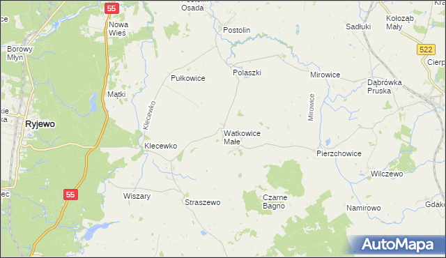 mapa Watkowice Małe, Watkowice Małe na mapie Targeo