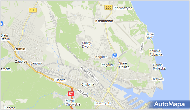 mapa Pogórze gmina Kosakowo, Pogórze gmina Kosakowo na mapie Targeo
