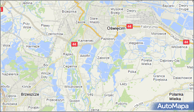 mapa Zaborze gmina Oświęcim, Zaborze gmina Oświęcim na mapie Targeo