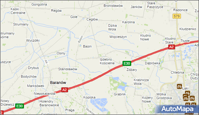 mapa Izdebno Kościelne, Izdebno Kościelne na mapie Targeo