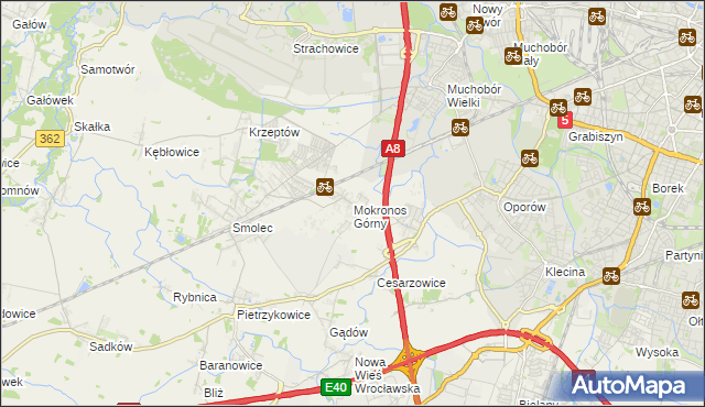 mapa Mokronos Górny, Mokronos Górny na mapie Targeo