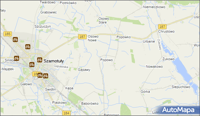 mapa Popowo gmina Oborniki, Popowo gmina Oborniki na mapie Targeo
