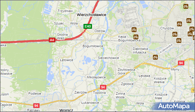 mapa Sieciechowice gmina Wierzchosławice, Sieciechowice gmina Wierzchosławice na mapie Targeo