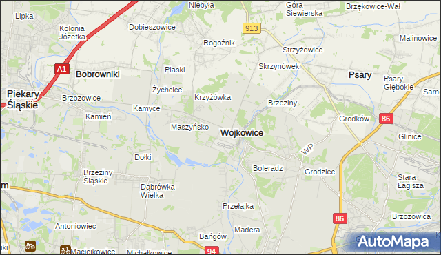 mapa Wojkowice powiat będziński, Wojkowice powiat będziński na mapie Targeo