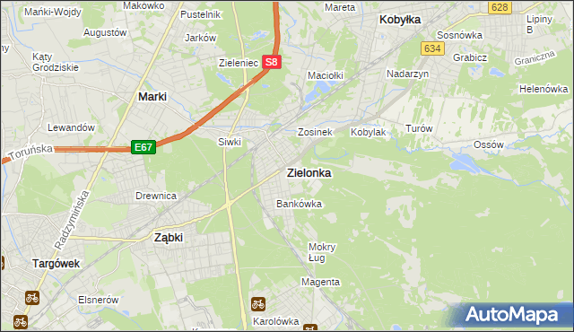 mapa Zielonka powiat wołomiński, Zielonka powiat wołomiński na mapie Targeo