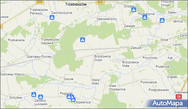 mapa Brzozowica Duża, Brzozowica Duża na mapie Targeo