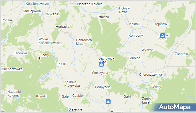 mapa Dąbrowica Duża gmina Tuczna, Dąbrowica Duża gmina Tuczna na mapie Targeo