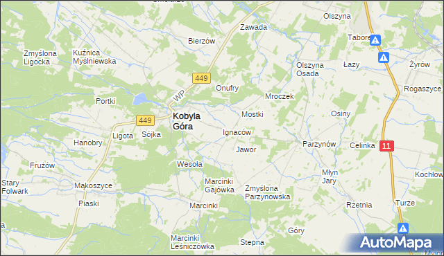 mapa Ignaców gmina Kobyla Góra, Ignaców gmina Kobyla Góra na mapie Targeo